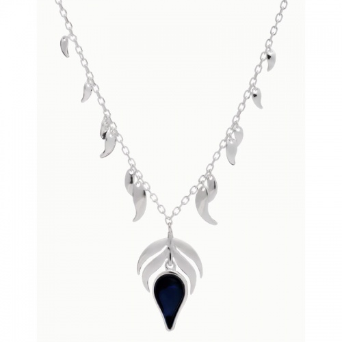 Dazzling Sterling Silver Blue Stone Fire Charm And Dancing Flame Pendant Necklace